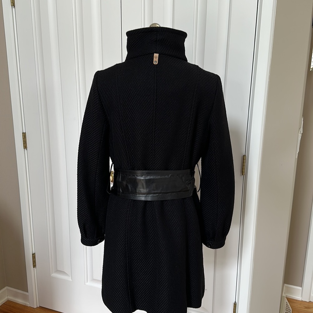 Mackage Bell sleeve textured wool blend coat leather trim/ belt. Size Large - Picture 5 of 15
